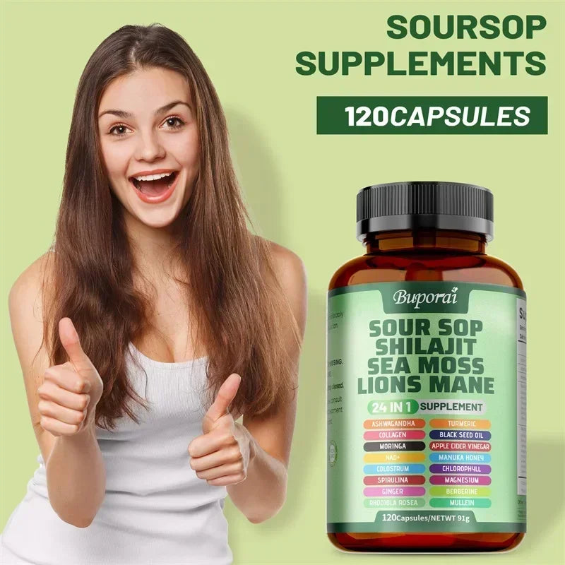 24-In-1 Soursop Supplement - Promote Digestion and Cell Health, Supports Skin, Joint and Bone Health, Strengthens Immunity