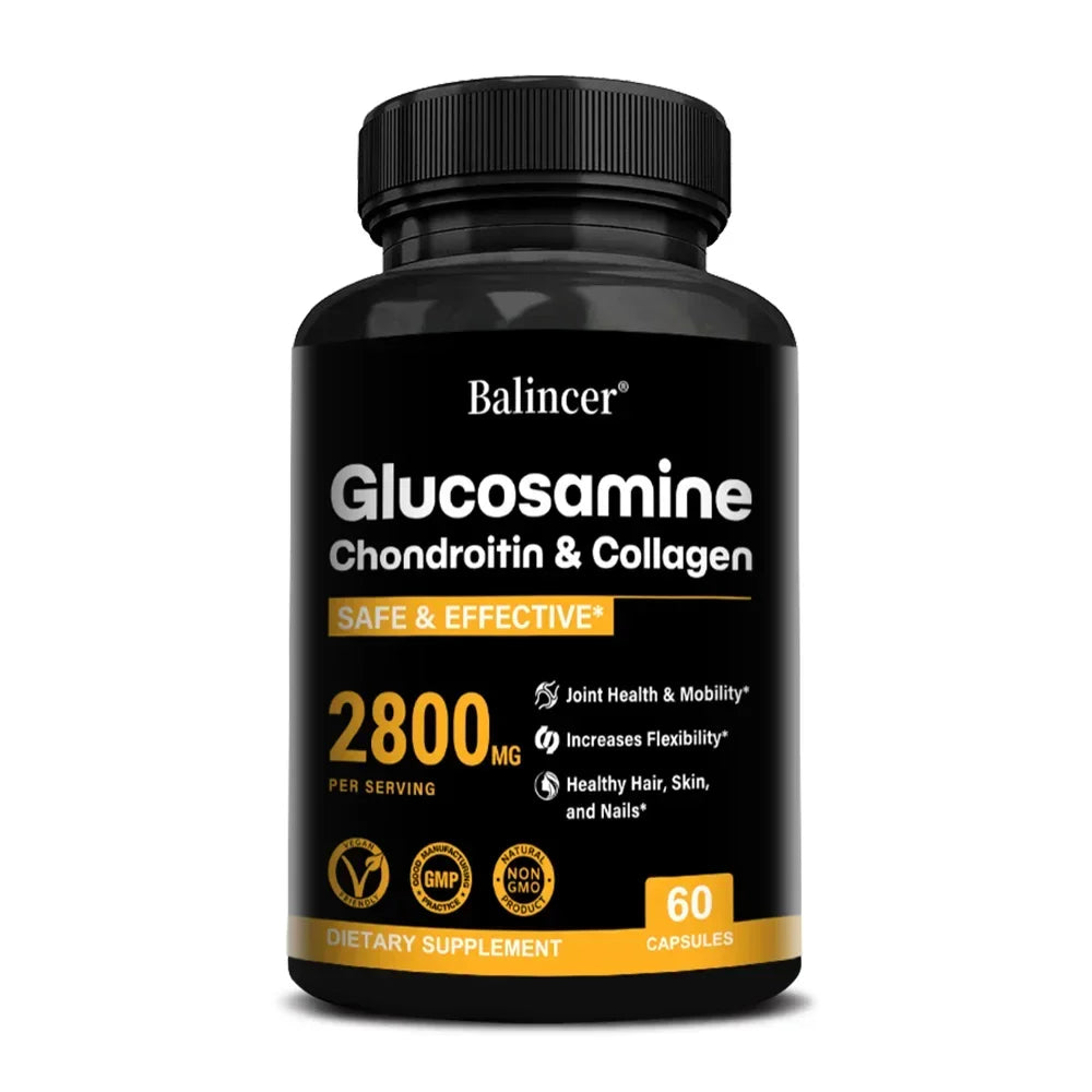 Glucosamine Chondroitin MSM Capsules, Joint Support Supplement, Support Cartilage Flexibility Bone Strength & Hair Skin Nail