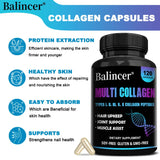 Multi-Collagen Peptides Capsules with Biotin & Keratin, Anti-Aging Whitening Skin, Hair, Nail, Bones, Joint Health Support