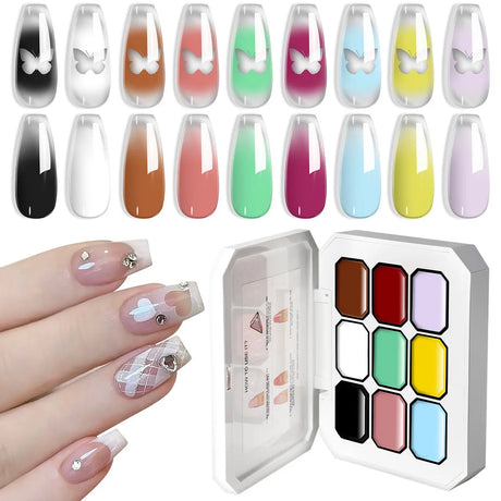 LIMEGIRL 9 Color Gradient Painting Gel Nail Art Design DIY Solid Gel Nail Polish Quickly Carved Petal Nail Painting Gel