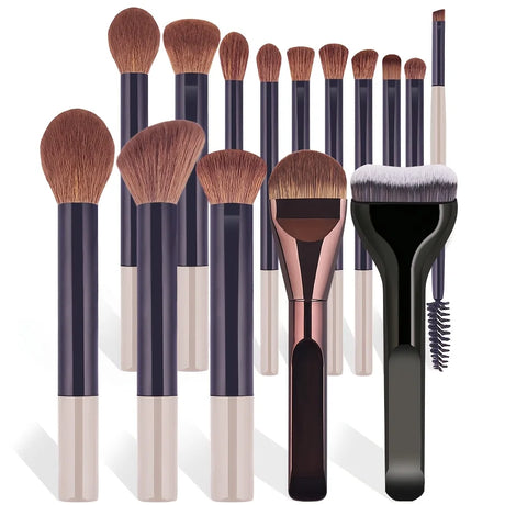 A Set of 15 Makeup Brushes Including Foundation Brush, Highlighter Brush, Blush Brush, Powder Brush, Nose Contour Brush, Eyeshad