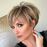Fashionable short brown mixed color straight hair wig for woman