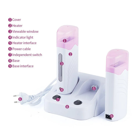 40W Dual Rolling Wax Heater Double Epilator Depilatory Waxing Machine Cartridge Roll On Wax Heater Hair Removal for Body