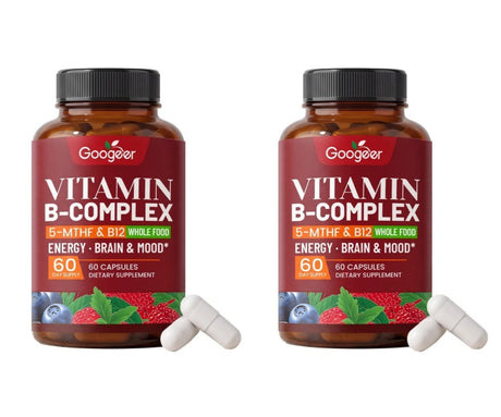 B Complex Vitamins Supplement with Biotin B12 Folate Blueberry Astragalus Herbal Blend for Daily Energy Wellness Support 60 Ct