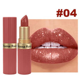 Pearlescent Pink Glitter Velvet Lipstick Metallic Waterproof Long Lasting Matte Shimmer Diamond Lipstick Women Makeup Cosmetic