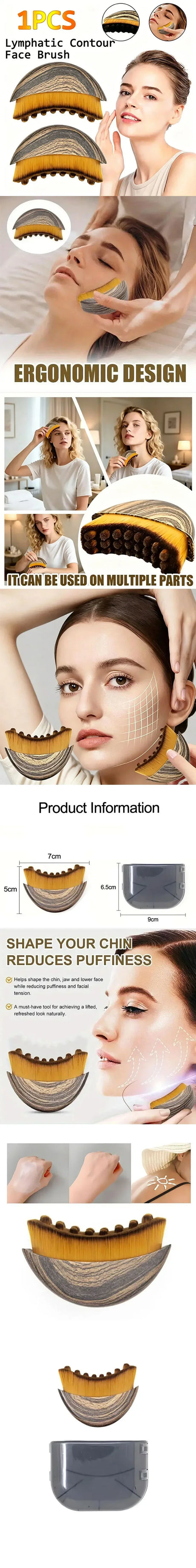 Precise Fit Ergonomic Lymphatic Contour Face Brush Face Lymph Drainage Massager V Line Sculpt Skin Tightening Beauty Tool