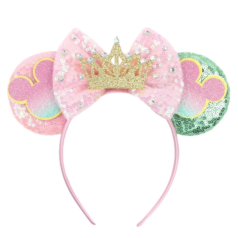 2026 Disney Trip Mickey Ears Headband For Girls Sequin Castle Bow Hairband Cartoon Character Cosplay Hair Accessories Kids Party
