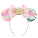 2026 Disney Trip Mickey Ears Headband For Girls Sequin Castle Bow Hairband Cartoon Character Cosplay Hair Accessories Kids Party