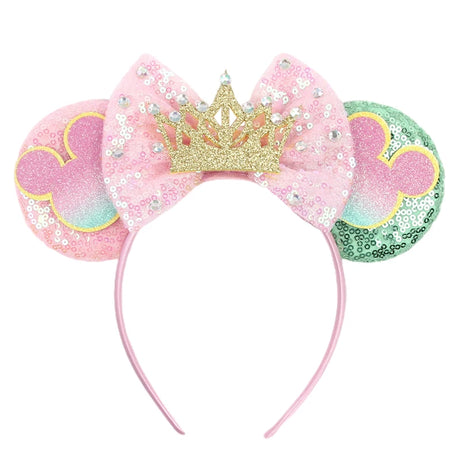 2026 Disney Trip Mickey Ears Headband For Girls Sequin Castle Bow Hairband Cartoon Character Cosplay Hair Accessories Kids Party