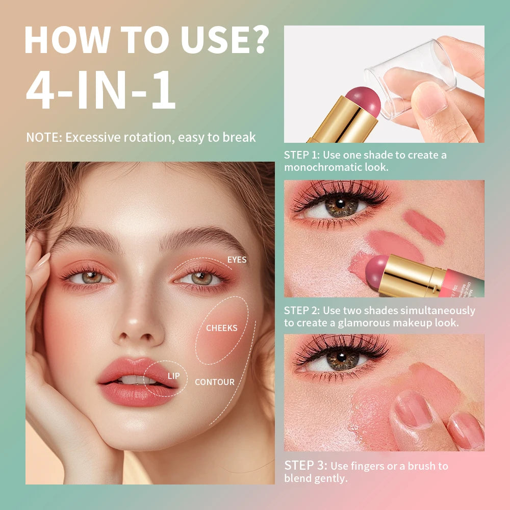 Butter Glow & Go Multiuse Stick Double-Headed Bronzer Blush Stick for Cheeks Contours Light Glossy Bronze&Pink Blusher Cosmetics