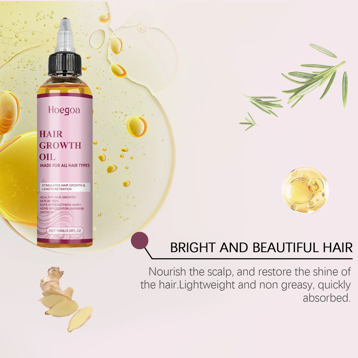 Hoegoa Ginger Rosemary Hair Growth Oil Deep Nourishment Improve Dryness Length Retention Intensive Repairing Hair Essential Oil