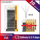 NAGARAKU Ship from USA 10 Cases W Shape 3D 4D 5D Eyelashes Free Tax Fast Shipping Delivery in 2-5 days Mix8-15mm Size