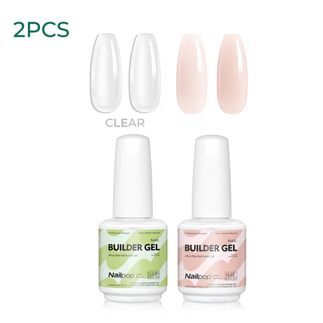 Nailpop 15ml Builder Gel Nail Polish for Nail Apex & Extension Strengthener Upgraded Soak Off UV Gel Rhinestone Glue 4 Colors