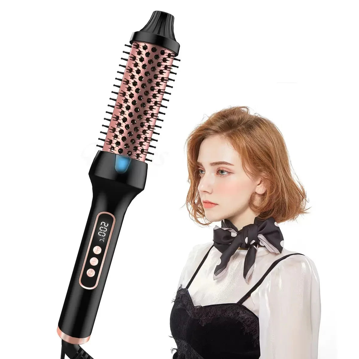 3 in1 Thermal Brush Ionic Heated Round Brush Ionic Hair Curler/Straightener with Anti-Scald Hair Curling Iron Hair Styling Tools