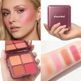 4 Shades Blush Palette Matte & Shimmer Two Textures Rich Pigment Long-wear Soft Blur Finishing Compact Blush Daily Cheek Makeup