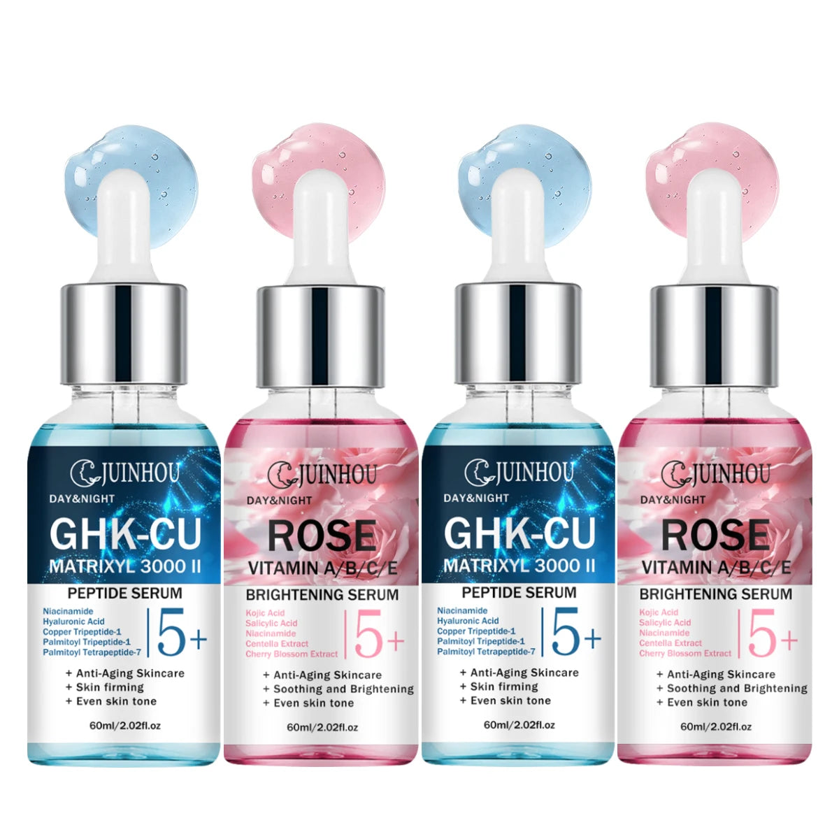 JUINHOU 2pcsCopper Peptide Rose Face Serum Set Hydrating Serum Kit For Fine Line Dry Skin Daily Face Care Brighten Skin All Skin