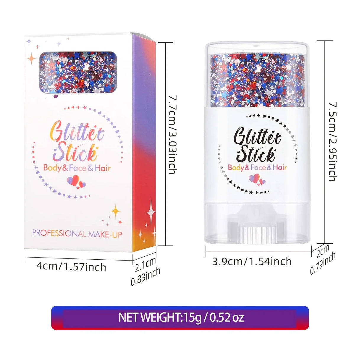 Patriotic Glitter Body Paint Stick with Makeup Remover Cloth, Red White Blue Face Paint for 4th of July, Sports Games