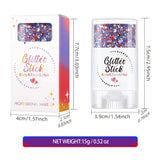 Patriotic Glitter Body Paint Stick with Makeup Remover Cloth, Red White Blue Face Paint for 4th of July, Sports Games