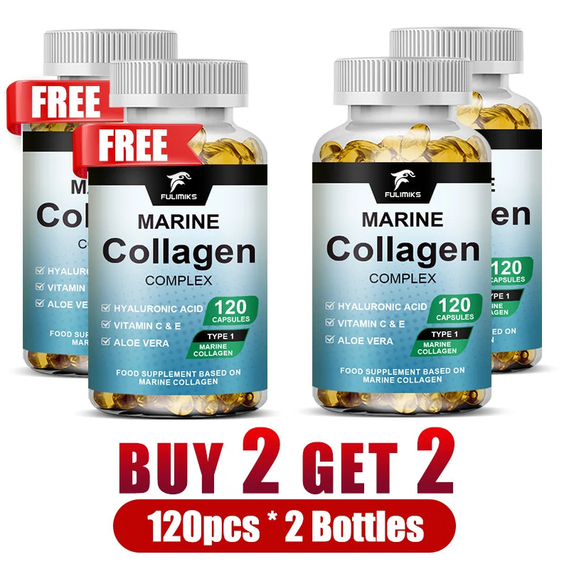 Marine Collagen Complex Capsules, Hydrolyzed Peptides for Skin Elasticity, Hair, Nails, Joint & & Bones Health, Glowing Beauty