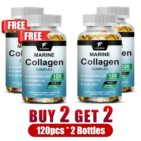 Marine Collagen Complex Capsules, Hydrolyzed Peptides for Skin Elasticity, Hair, Nails, Joint & & Bones Health, Glowing Beauty