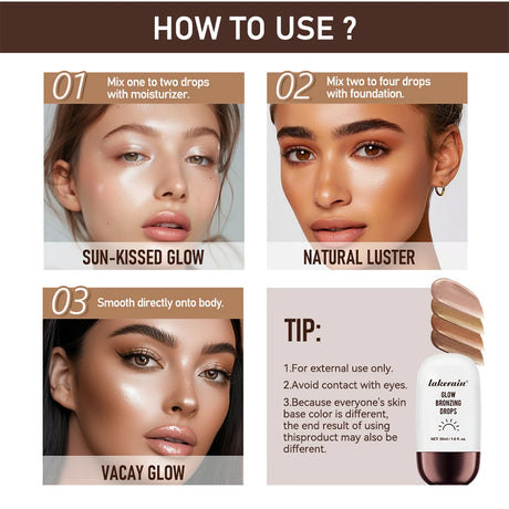 Glow Bronzing Drops Face Peptide Serums Liquid Bronzer Cream Hydrating Makeup For An Everyday Radiant Glow Summer Glow