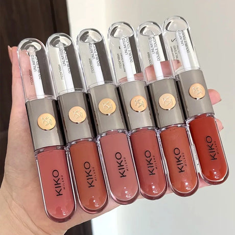 New Kiko Double Headed Lipstick Transparent Mirror Lip Gloss Non Fading Oil Sexy Rich Lip Gloss Milk Tea Bean Paste Naked Makeup