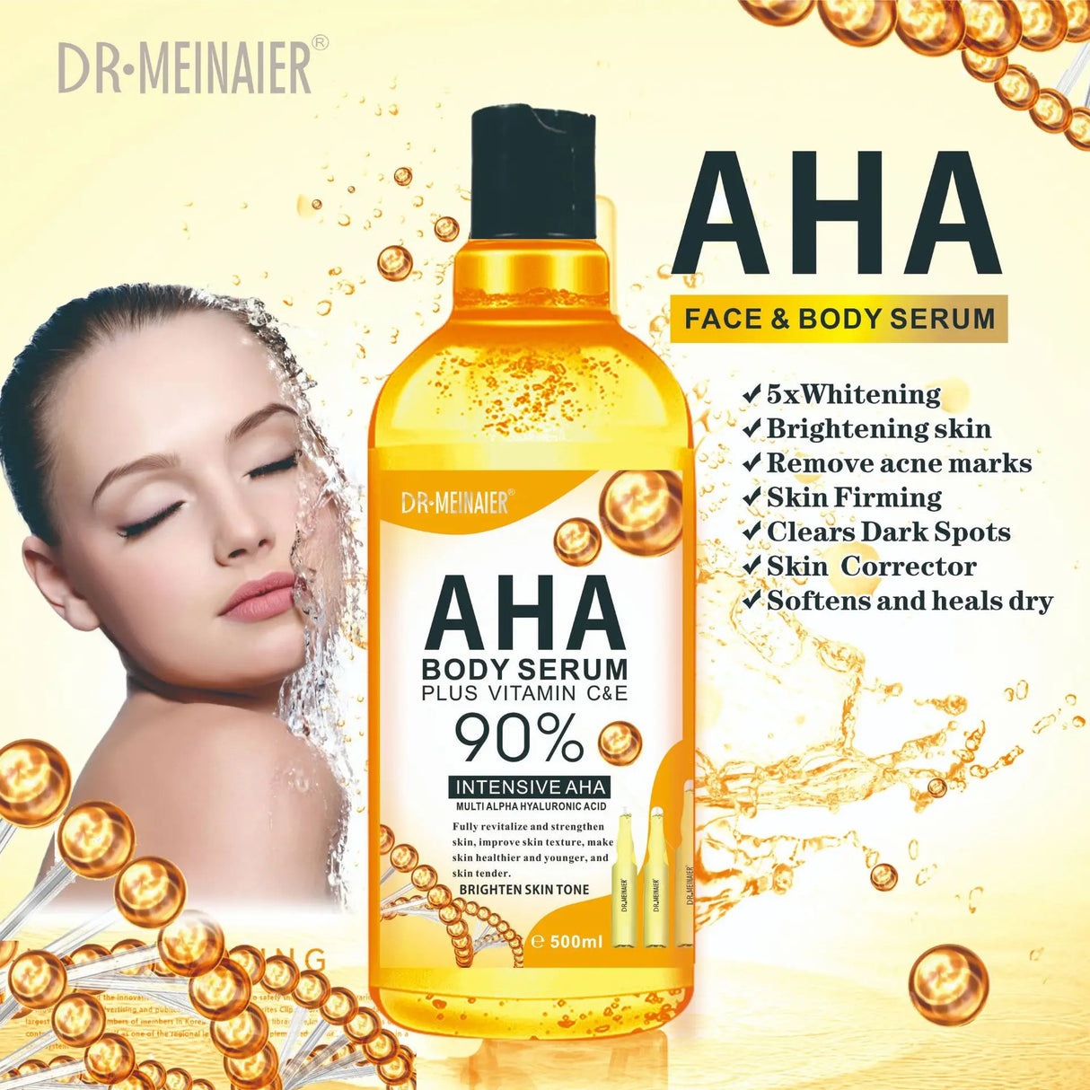 500ML Vitamin C AHA HYALURONIC& NICOTINAMIDE Face Serum Moisturizing Lightening Body Cream