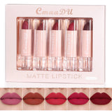 Velvet Matte Lipstick Set 5pcs Long Lasting Waterproof Red Nude Lipsticks Non Stick Cup Makeup Cosmetics Collection