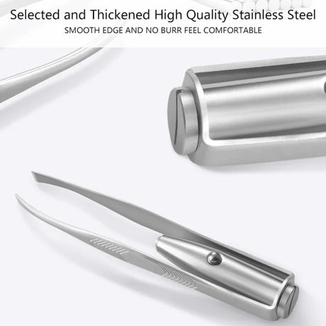 Portable Stainless Steel Led Make Up LED Light Eyelash Eyebrow Clip Tweezer Set Smart Design Hair Remove Tweezer Makeup Tool