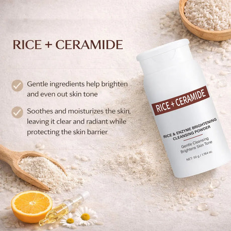 Rice Enzyme Brightening Cleansing Powder, Exfoliating Powder to Foam Cleanser, Smooth Texture,Hydrating & Gentle Skin Care 50g