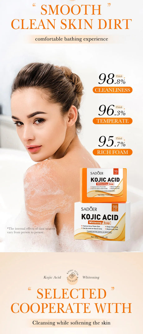 SADOER 100g Kojic Acid Whitening Soap, Handmade Bath Soap, Body Cleansing Antimicrobial Moisturizing and Disinfection Sope