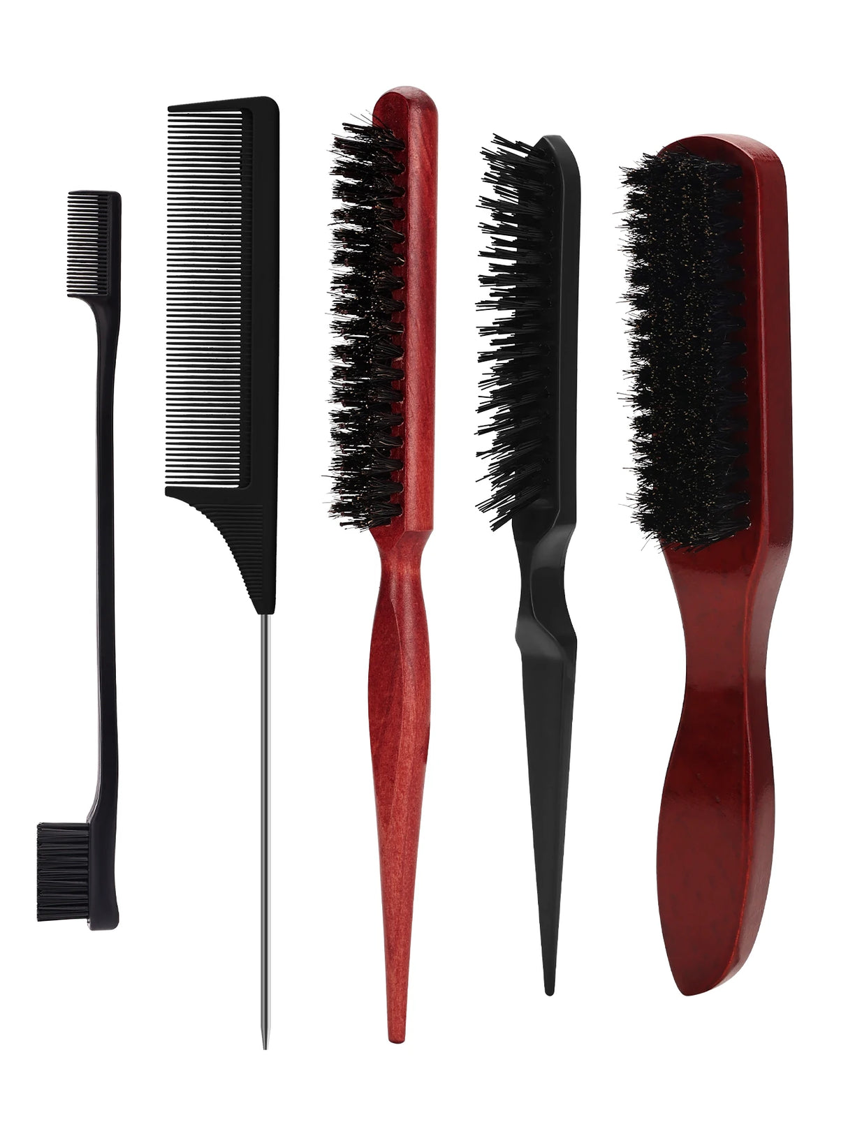 Hair Styling Comb & Brush Set, Boar Bristle Teasing Brushes & Tail Combs, Edge Control Styling Tools，Nylon Bristles, ABS Handle