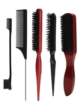 Hair Styling Comb & Brush Set, Boar Bristle Teasing Brushes & Tail Combs, Edge Control Styling Tools，Nylon Bristles, ABS Handle