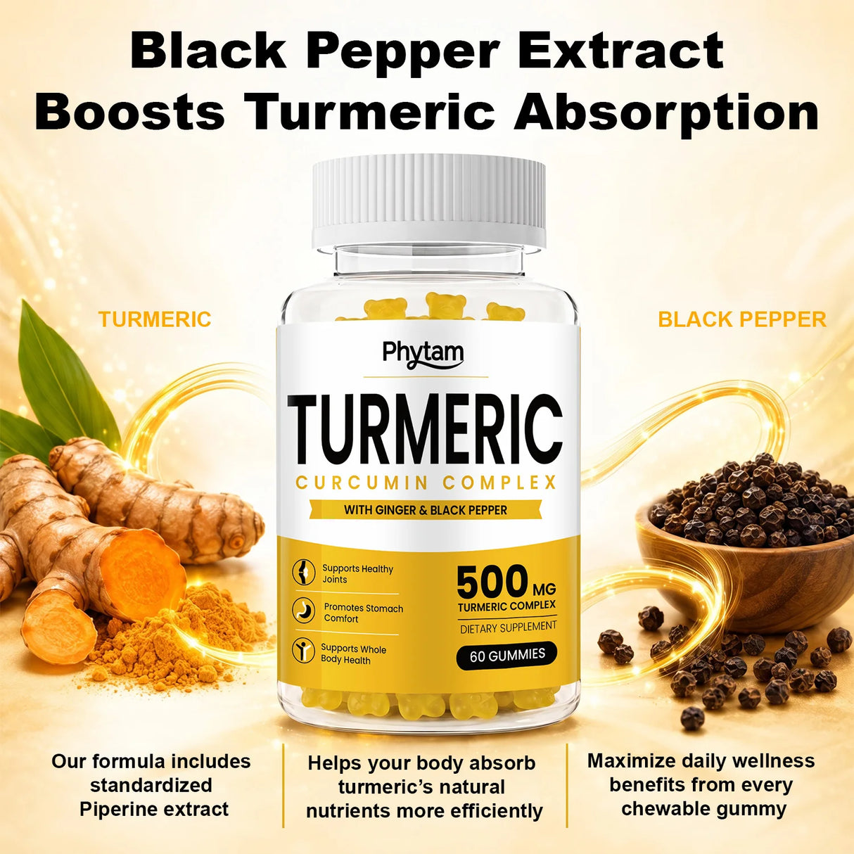 Turmeric Curcumin Gummies With Ginger And Black Pepper Supports Healthy Joint Wellness Cardiovascular Wellness And Overall Body Wellness Supplement