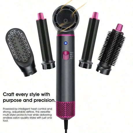 1 Set 5 In 1 Multifunctional Hair Dryer Styling Hot Air Brush Set For Women Girls Home Salon Travel Daily Use Birthday Mother's Day Christmas Holiday Gift Hair Drying Curling Straightening Volumizing Tool Hair Dryer Styling H