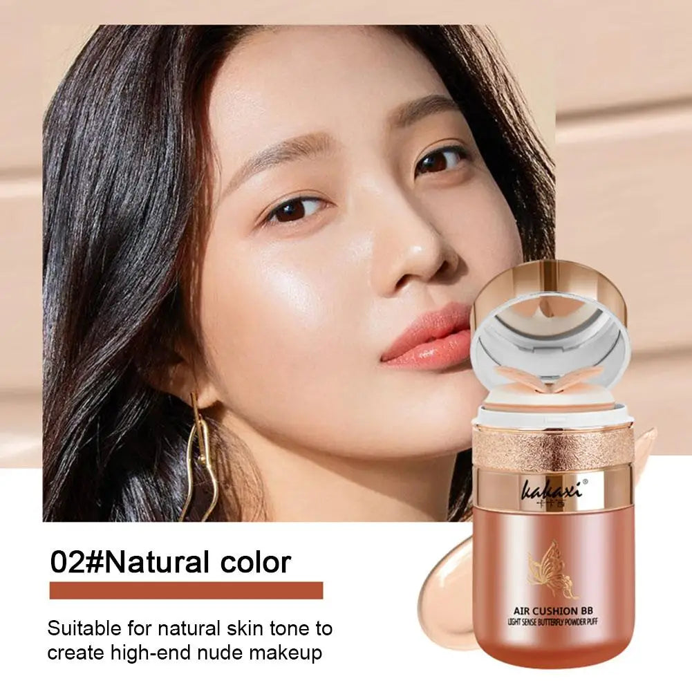 Butterfly Cushion BB Cream,Moisturizing Concealer Makeup Base BB Liquid Foundation,Butterfly Air Cushion Powder Puff CC Cream