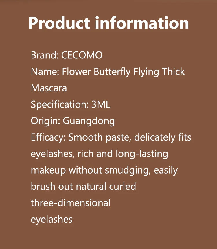 GECOMO Butterfly Flying Volume Mascara Curl Long-lasting Makeup Thin Brush Eyelash Primer Shape