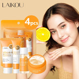 4pcs Vitamin C Skin Care Sets Face Cream Facial Cleanser Essence Spf 50+ VC Sunscreen Moisturizing Refresh Face Care Travel Suit