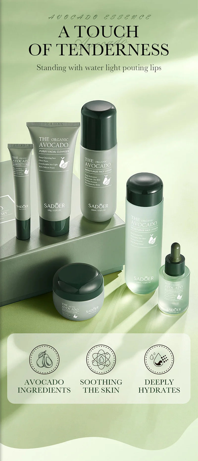 Avocado Skincare 6-Piece Set Includes Nourishing And Moisturizing Eye Cream, Face Cream, And Anti-Wrinkle Skincare Products.