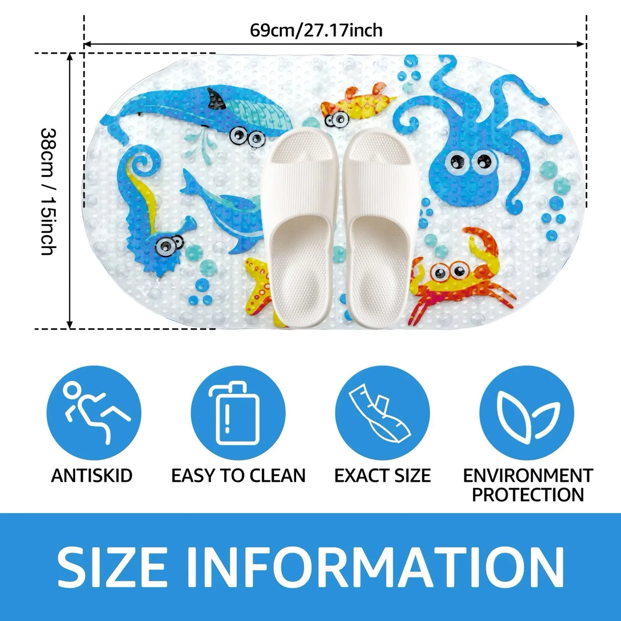 1pc Cartoon Non-slip Bath Mat with Suction Cups 38x69cm Shower Mats for Bathroom Kid's Bathtub Carpet Bath Mat Bathroom Rug