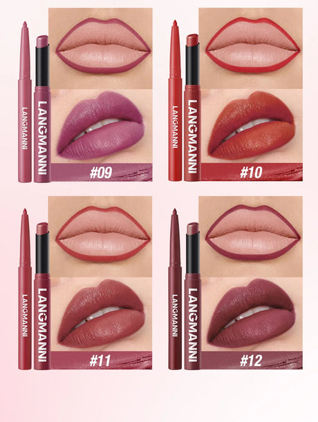 2Pcs/Set Matte Lipstick Lip Liner Pencil Non-Stick Cup Long-Lasting Velvet Red Lipstick Pen Smooth Lipliner Waterproof Makeup