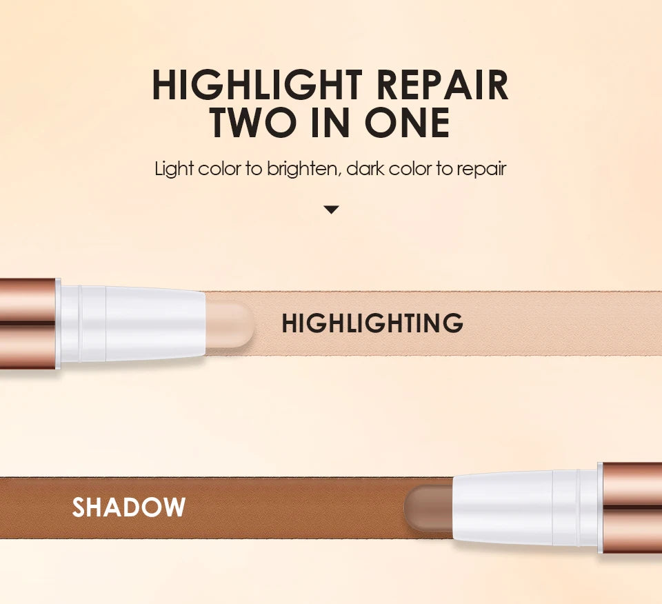 O.TWO.O Double Head Contour Concealer Stick Waterproof Matte Finish Brighten Highlighters Contouring Pen For Face Makeup