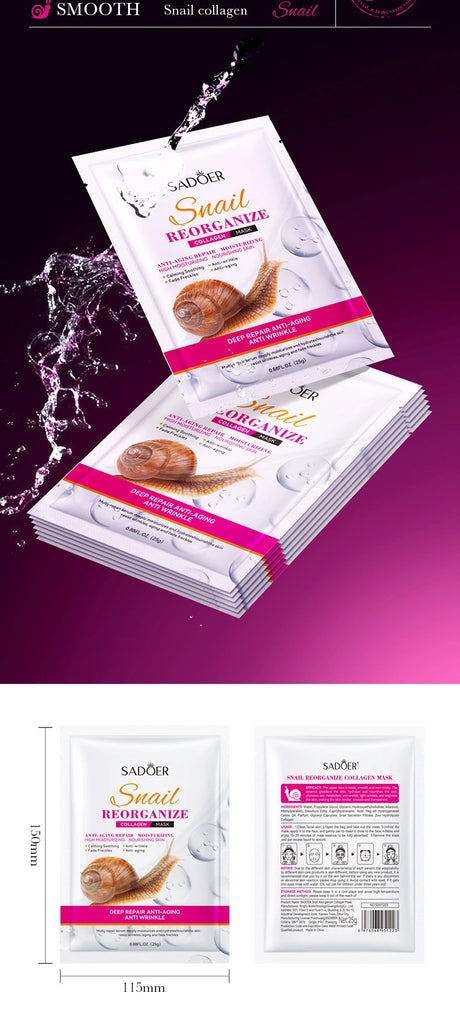 5pcs SADOER Snail Collagen Face Mask Firming Moisturizing Brightening Hydrating Facial Masks Beauty Face Skin Care Products