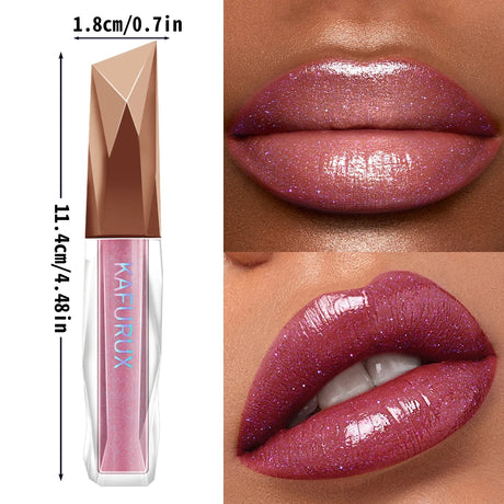 Moisturizing, Plump and Sparkling Lip Gloss, Water-Glossy Mirror Lip Glaze, Glitter Lip Makeup for Women Lip Oil Cosmetics Gifts