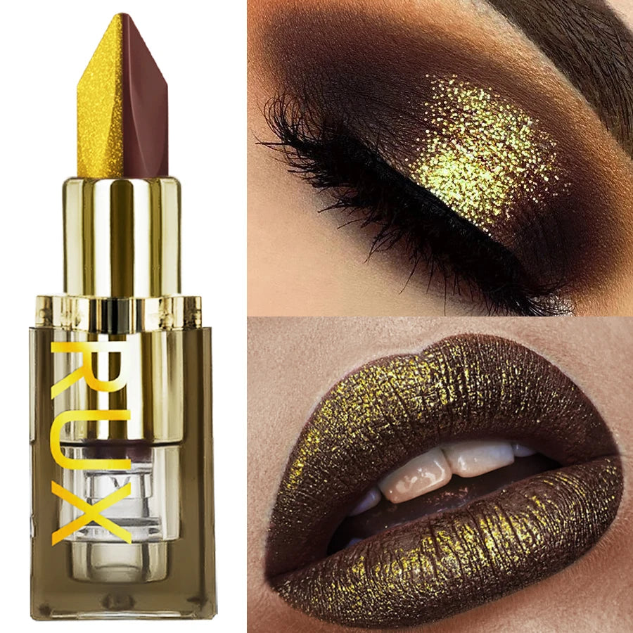 Two tone Color Metallic Lipstick Glitter Shimmer Lip Liner Pen Matte Velvet Finish High Pigment  Smooth Lip Tint Korean Makeup