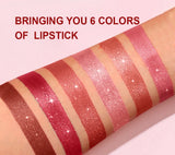 6pcs Diamond Pink Lipstick Set Chocolate Brown Metallic Glitter Long Lasting Shimmer Pearl Sparkling Lip Gloss Makeup