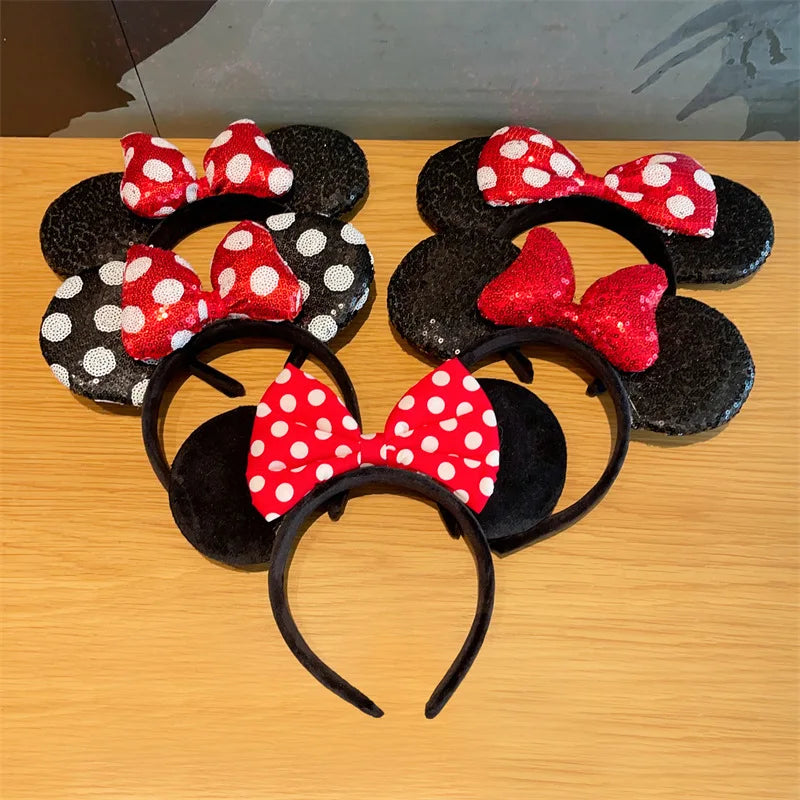 Mouse Ears Headband Girls Polka Dot Bow Sparkling Cartoon Hairdband Holiday Party Travel Hair Accessories Festival Party