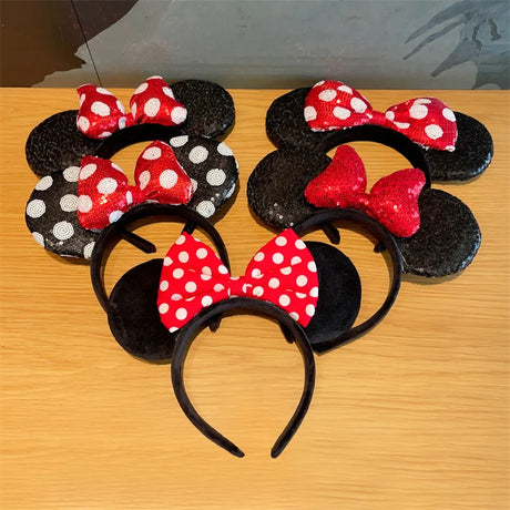 Mouse Ears Headband Girls Polka Dot Bow Sparkling Cartoon Hairdband Holiday Party Travel Hair Accessories Festival Party