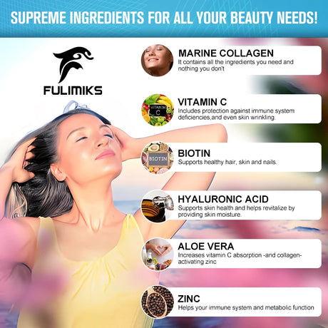 Marine Collagen Complex Capsules, Hydrolyzed Peptides for Skin Elasticity, Hair, Nails, Joint & & Bones Health, Glowing Beauty