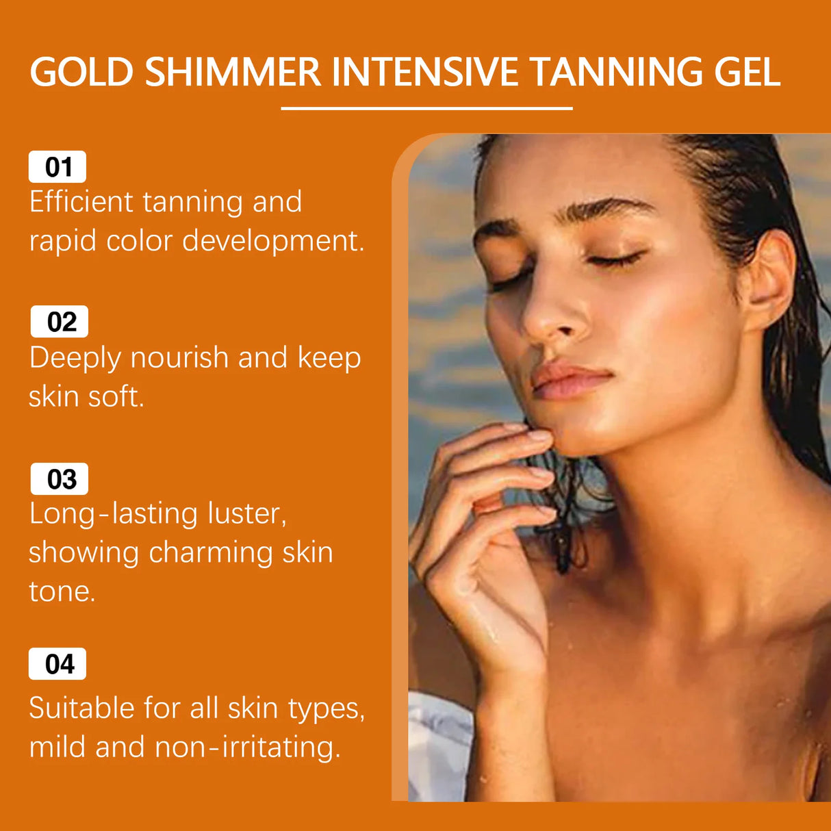 Bronzing Golden Shimmer 2-in-1 Tanning Gel,Instant Diamond Glow,Caffeine Delivers Lifting&Firming Effects To Visibly,Hydration Barrier,Instant After Sun Repair Care,Anti Aging&Blocks UV Induced Photoaging,Cooling Gel Texture,